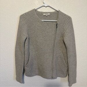 MADEWELL Merino Wool Sweater Asymmetrical Zipper Moto Light Gray